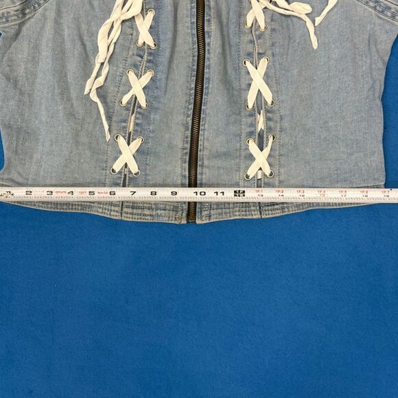 Ashley Stewart Light Blue Denim Jean set Lace up top size 14/16 jeans size 14 - Picture 11 of 14